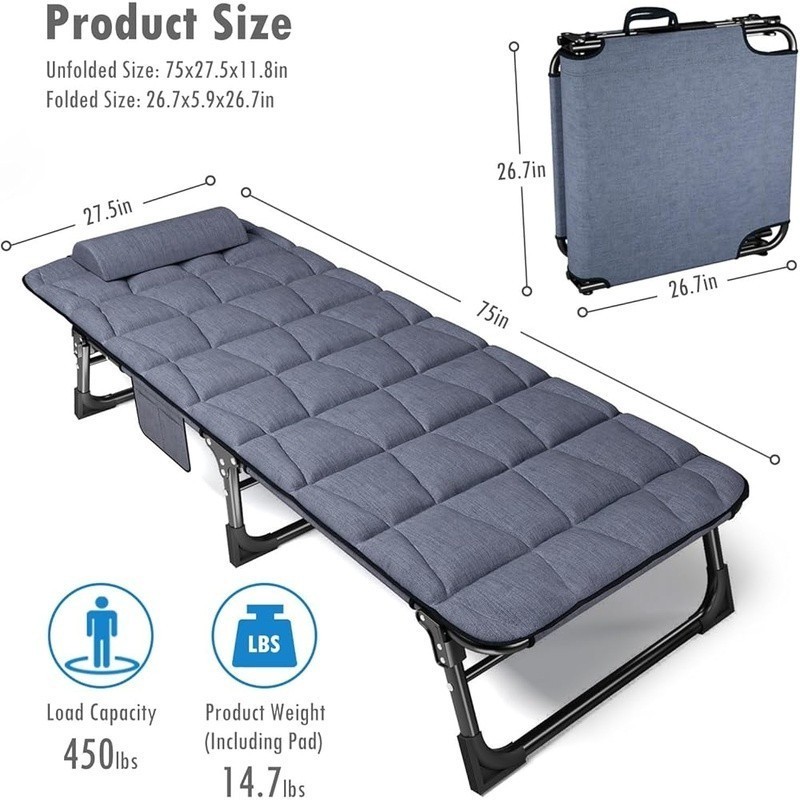 Adjustable Camping Cot 4 Position Recliner Portable Sleeping Bed Multi Use