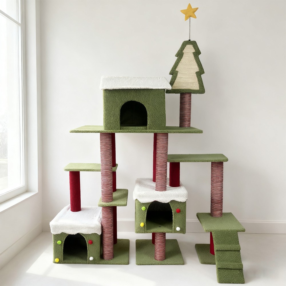 Christmas Cat Tree with Scratching Posts & Hideouts - Multi-Level Playground