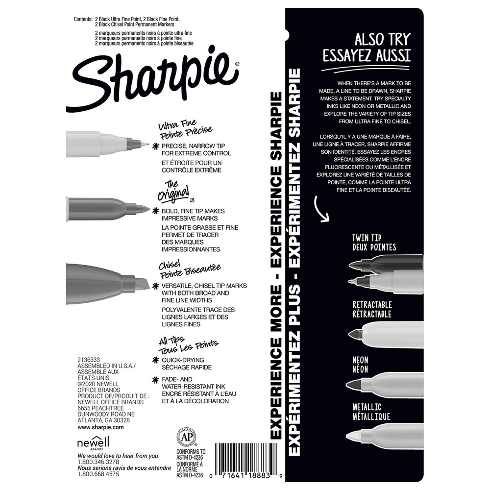 Sharpie Permanent Markers Variety Pack, Includes 6 Count (Pack of 1), Black