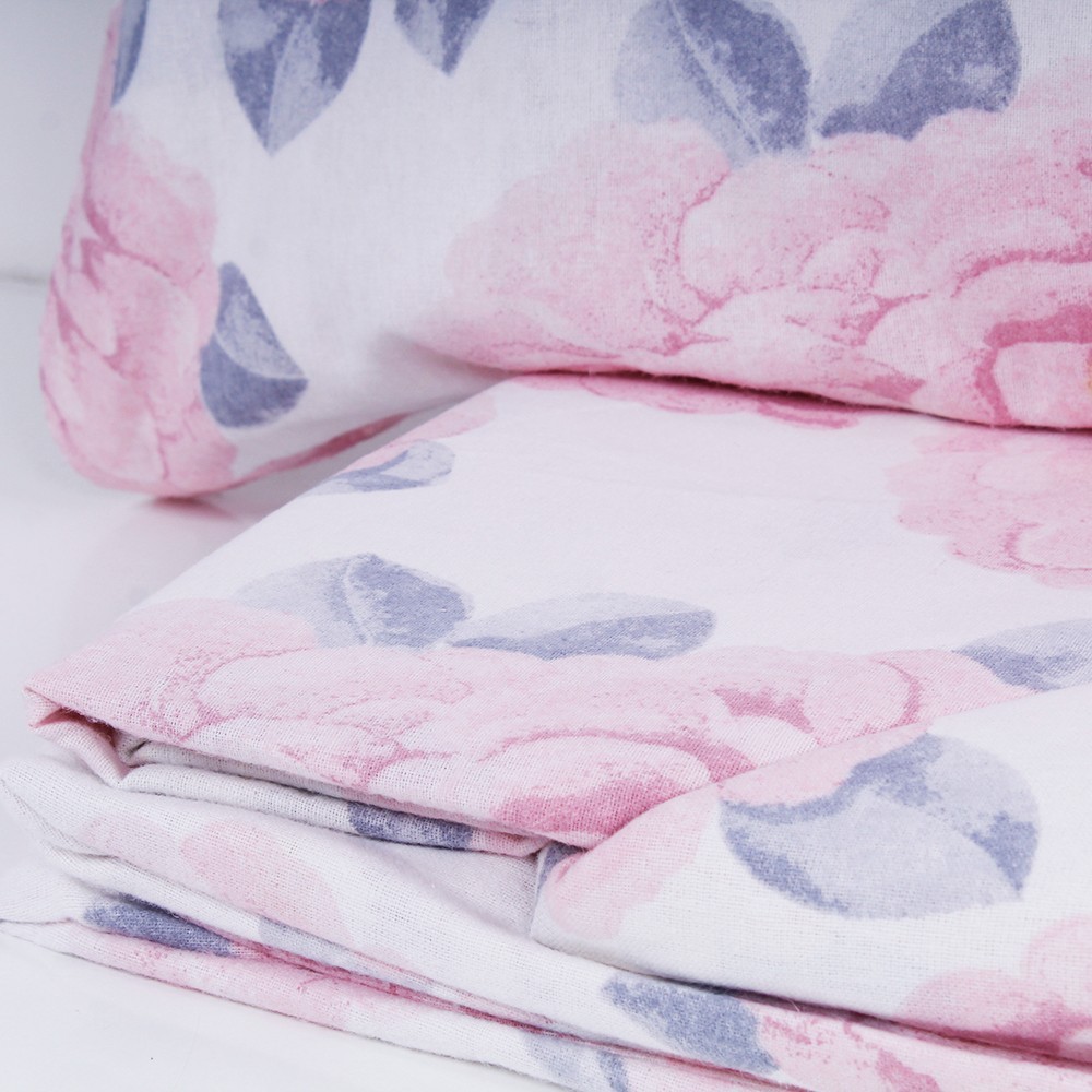 Pink Flannel Cotton Flannel Double Bed Sheet Set