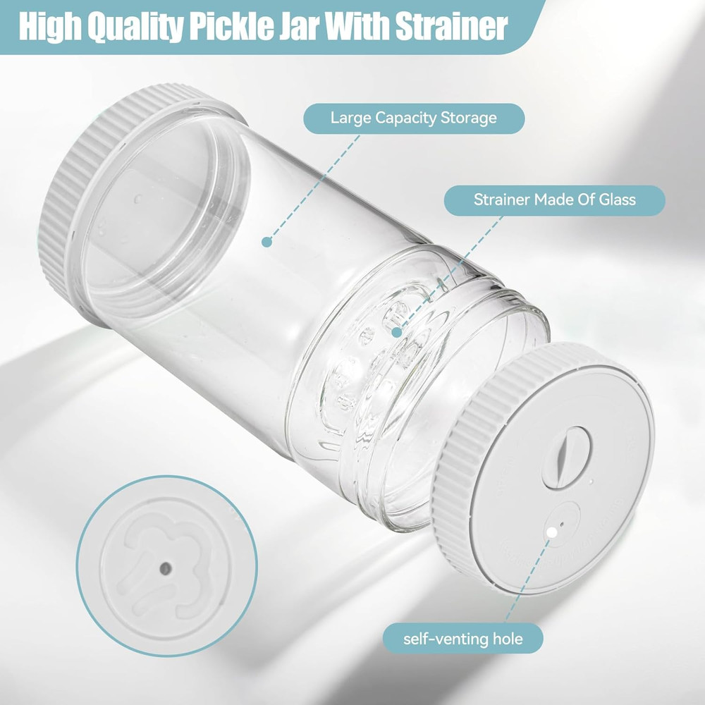 Upgraded 40Oz Glass Pickle Jar with Time Tracker–Pickle Container with Strainer