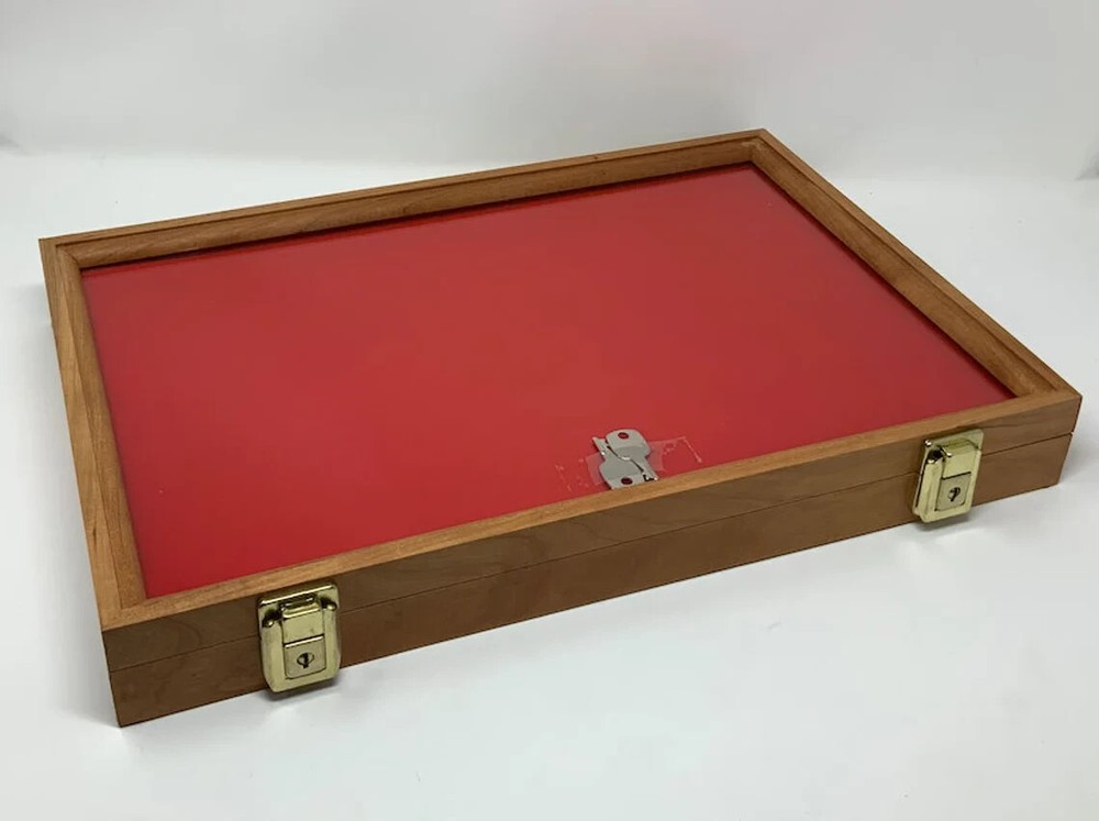 Knife Display Case Arrowheads 18 x 12 Cherry Solid Wood USA Made Lock Shadow Box