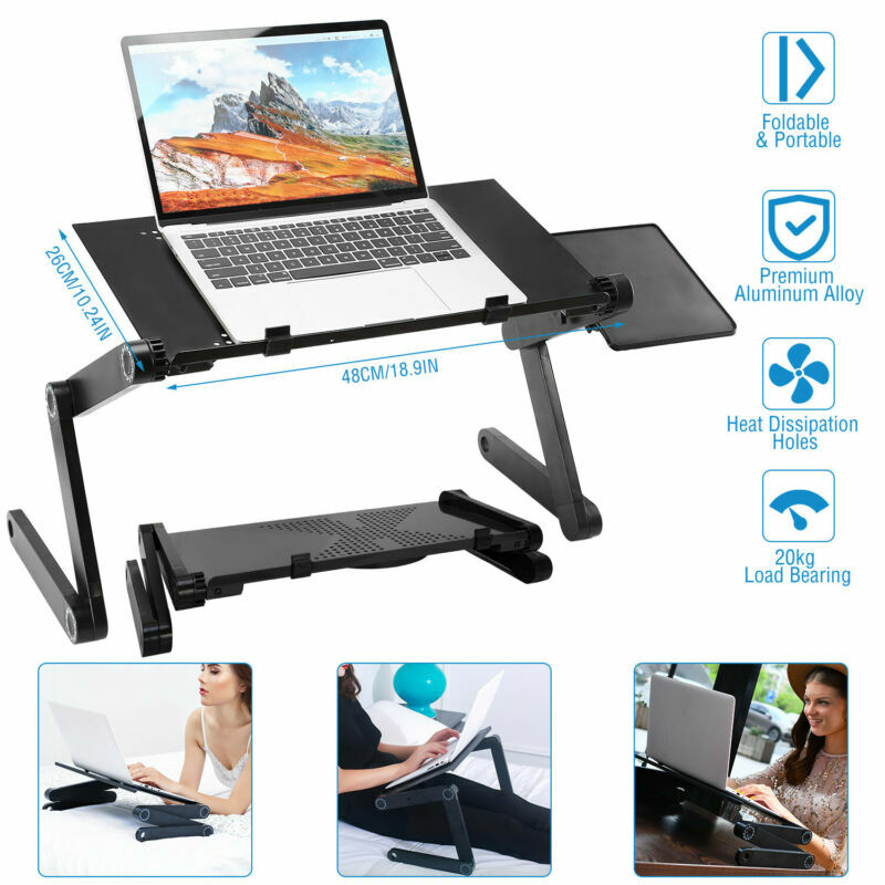 Foldable Laptop Stand Desk for Bed &Sofa Adjustable Notebook Table w/ Mouse Tray
