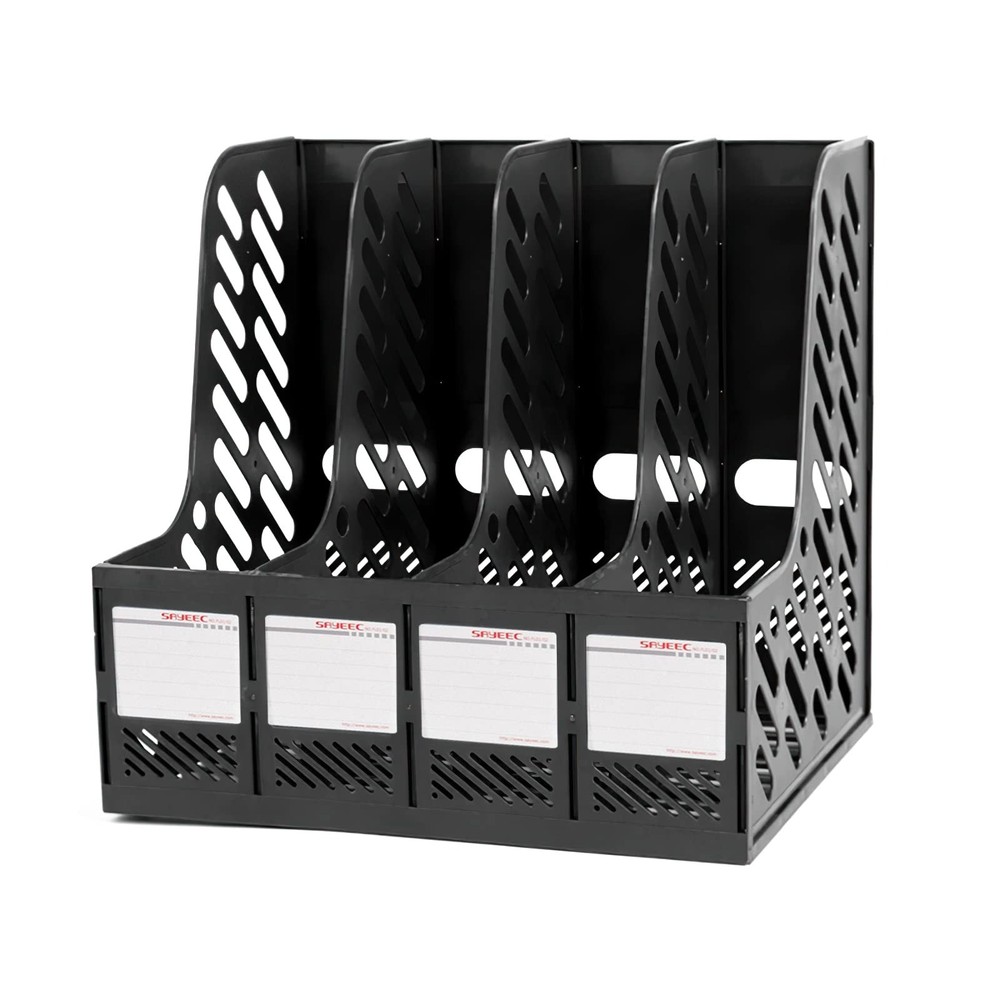 Magazine File Holder Plastic Desktop File Folder Organizer with 4 Large Compa...