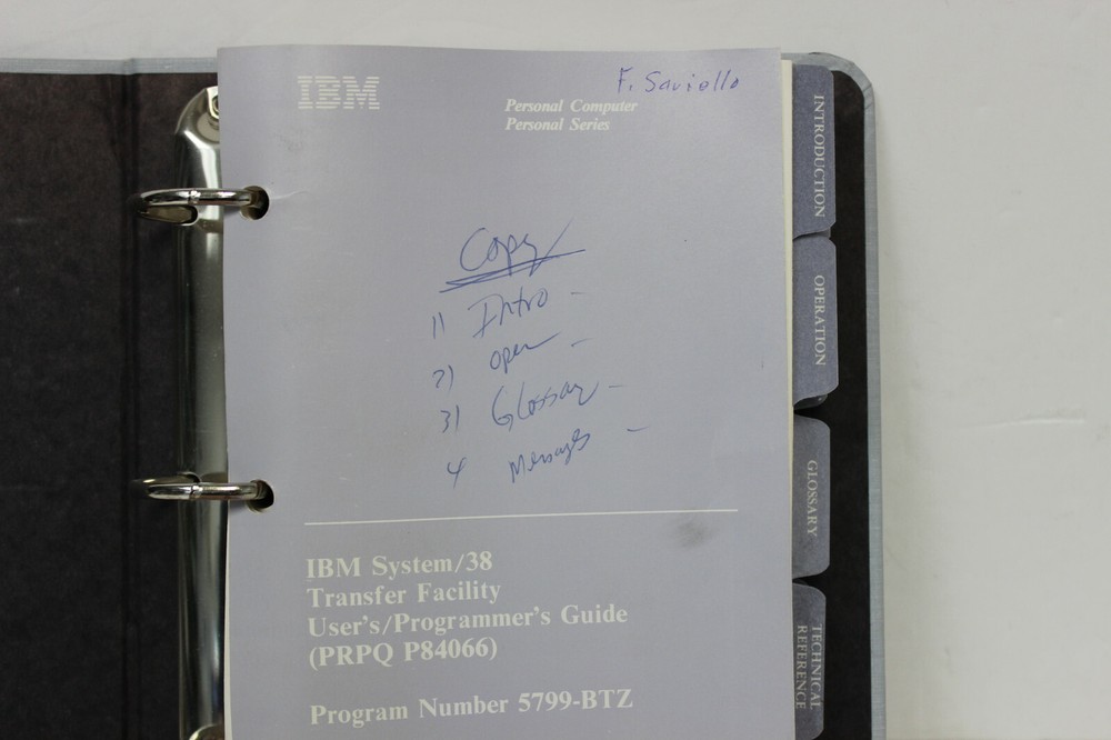 IBM SYSTEM / 38 TRANSFER FACILITY USER'S/PROGRAMMER'S GUIDE SC21-9080-0