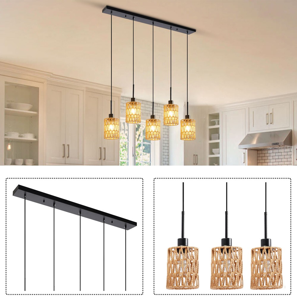 Pendant Light, 5-Light Pendant Lamp, Height Adjustable Hanging Ceiling Light