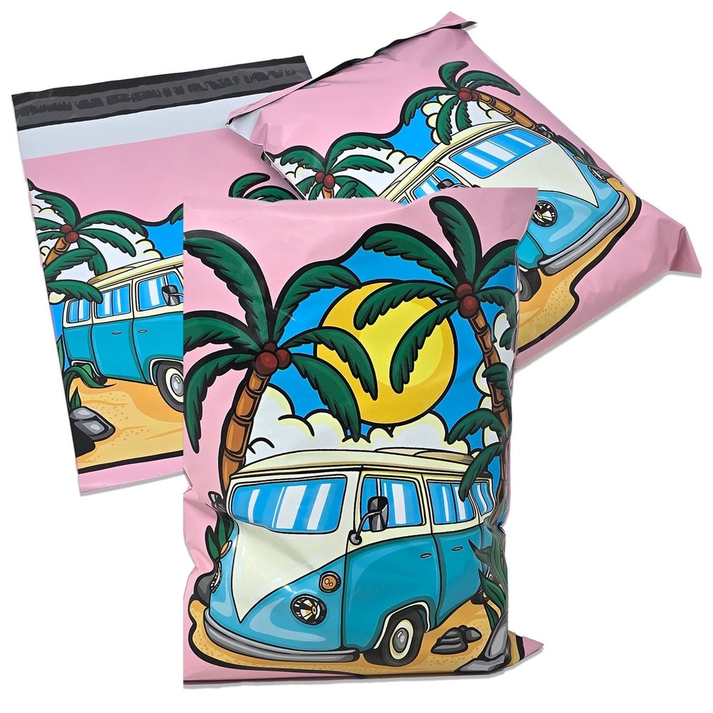 Retro Summer Days 10x13 Poly Mailers - Vintage Van Beach Theme - Lightweight, Fu