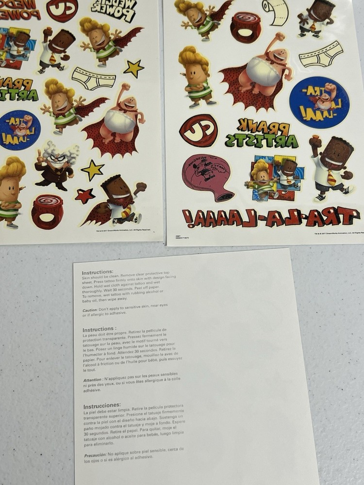 Captain Underpants Lot Stickers Temporary Tattoos Mini Blank Note Book