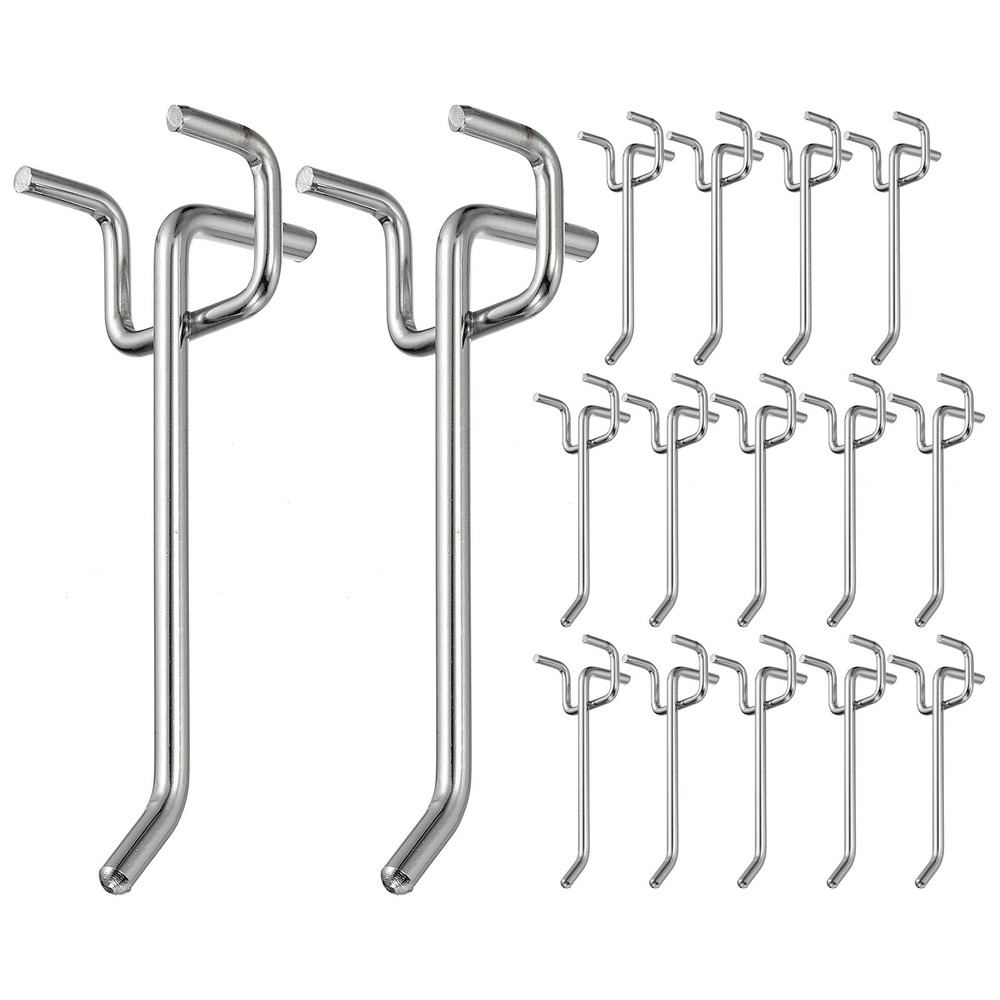 20 Pcs Pegboard Hooks, 3.9" Peg Board Hooks Kit, Silver Tone (1.2mm)