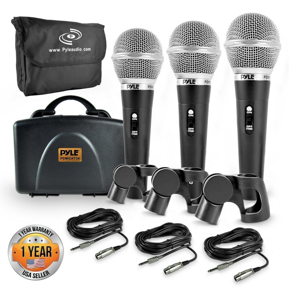 Pyle Dynamic Microphone Kit 3 Professional Handheld Mics Wired PDMICKT34