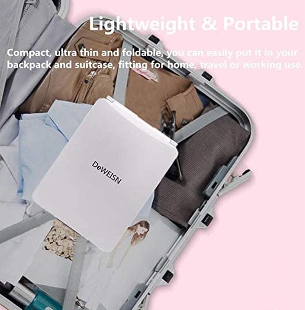 deweisn Folding Lighted Makeup Mirror with 72 LEDs 3 Colors Light Modes USB R...