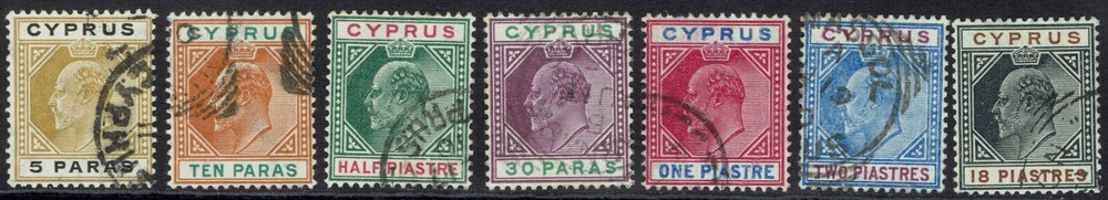 CYPRUS 1904 KEVII RANGE TO 18PI WMK MULTI CROWN CA USED