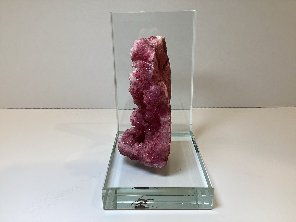 Aphrodite Stone/Cobaltoan Calcite Mineral on Solid Glass Bookend (Single)