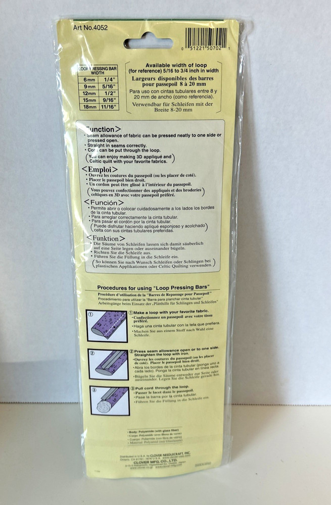 Clover Loop Pressing Bars - #4052, Pack of 5, Quick & Easy Loops w/Iron