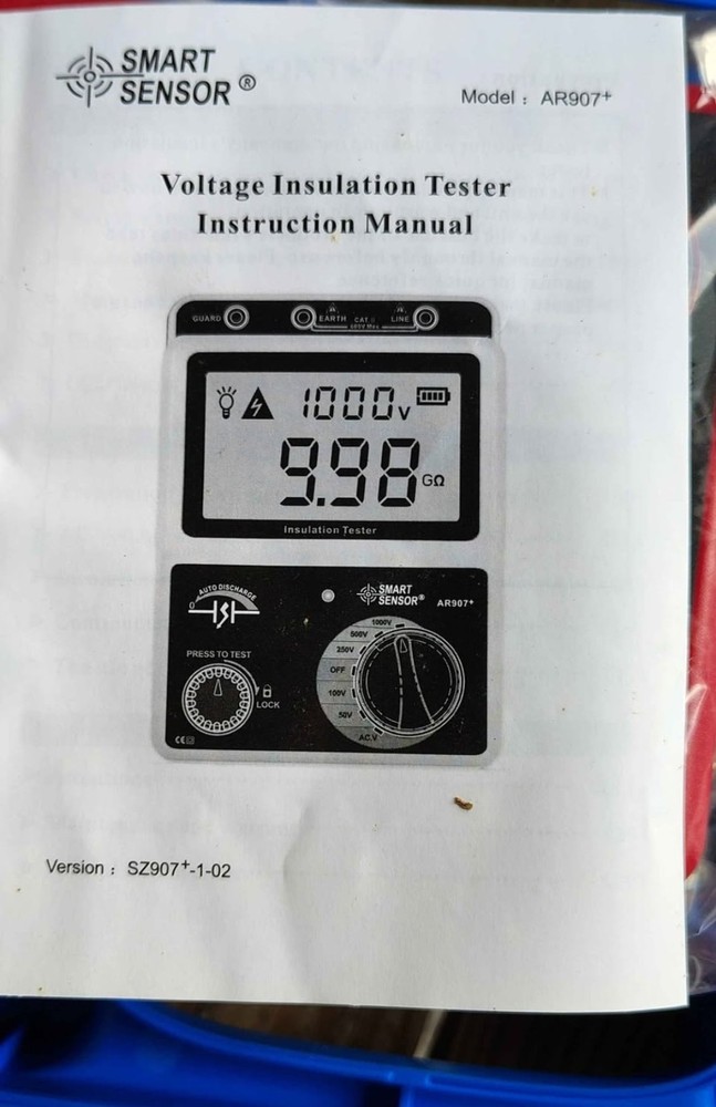 Megger Digital Voltage Insulation Meter Tester AR907A+ New- Smart Sensor