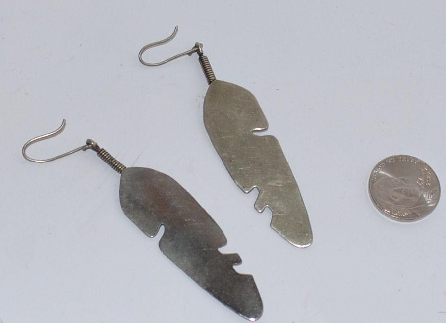 LARGE SOUTHWESTERN SILVER FEATHER EARRINGS
