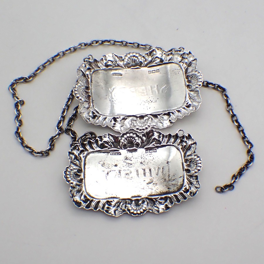 Whiskey Sherry Bottle Tags Sterling Silver Birmingham 1957