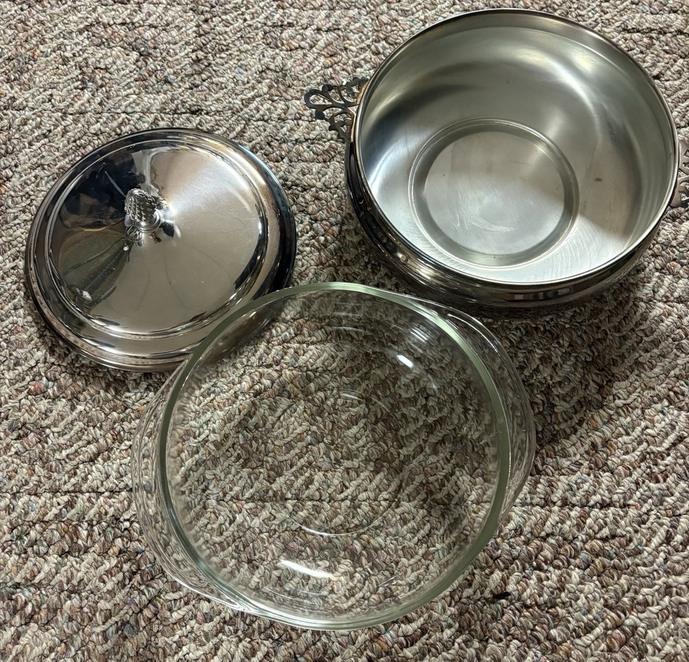 The Sheffield Silver Company Silverplate Covered Serving Dish With Pyrex Insert