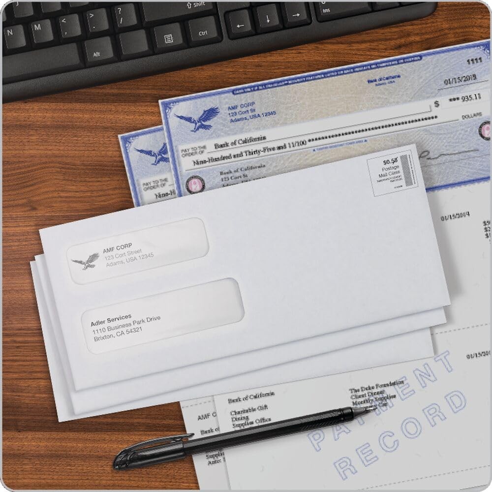 Quality Park 8 5/8 Double-Window Security Envelopes, Self-Sealing, Tamper