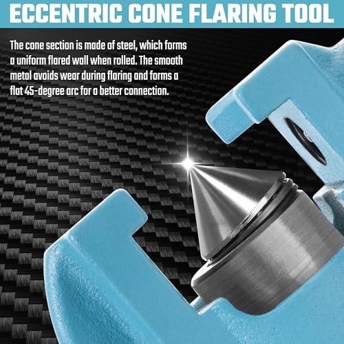 Tubing Flaring Tool Kit, 45° Eccentric Cone Flaring Tool with Clutch, 7 Dies