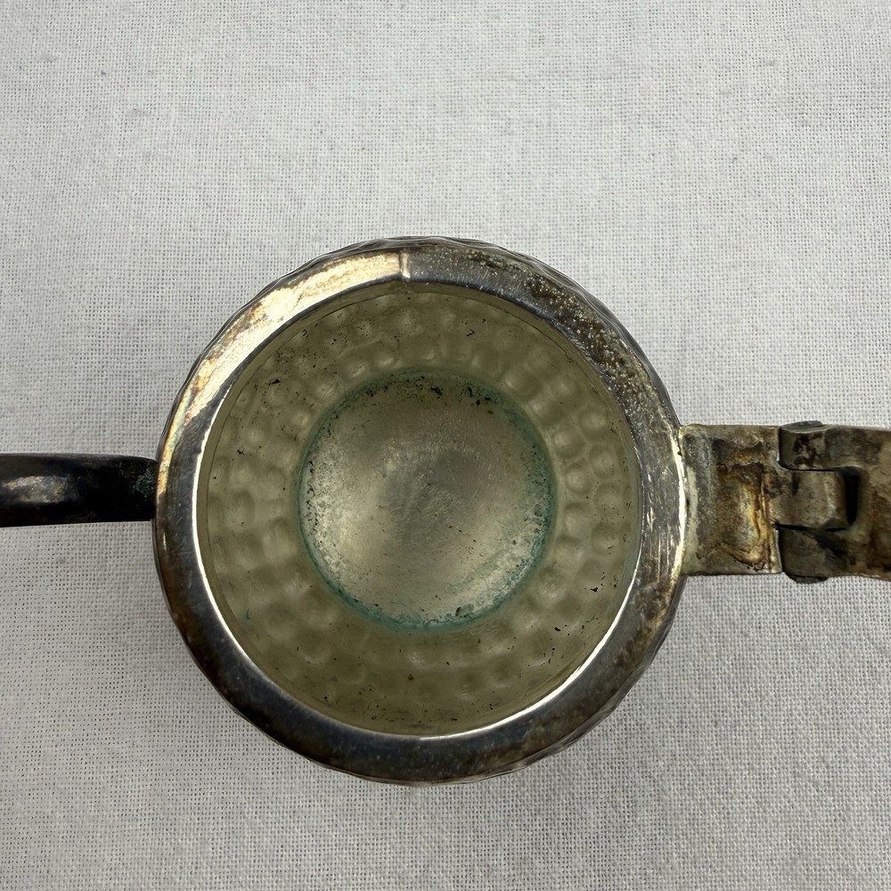 Vintage Hammered Silver Plate Sugar Bowl Hinged Lid Double Handle