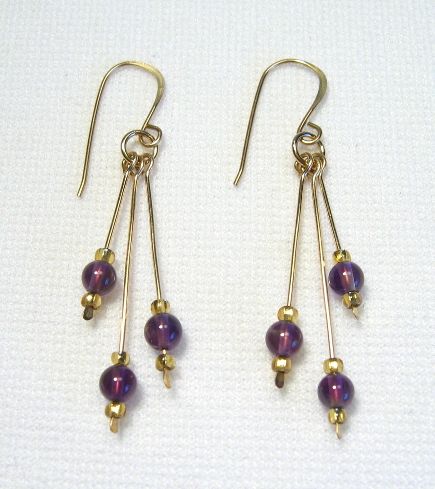 Lyn's Jewelry Amethyst Drop Earrings Gold