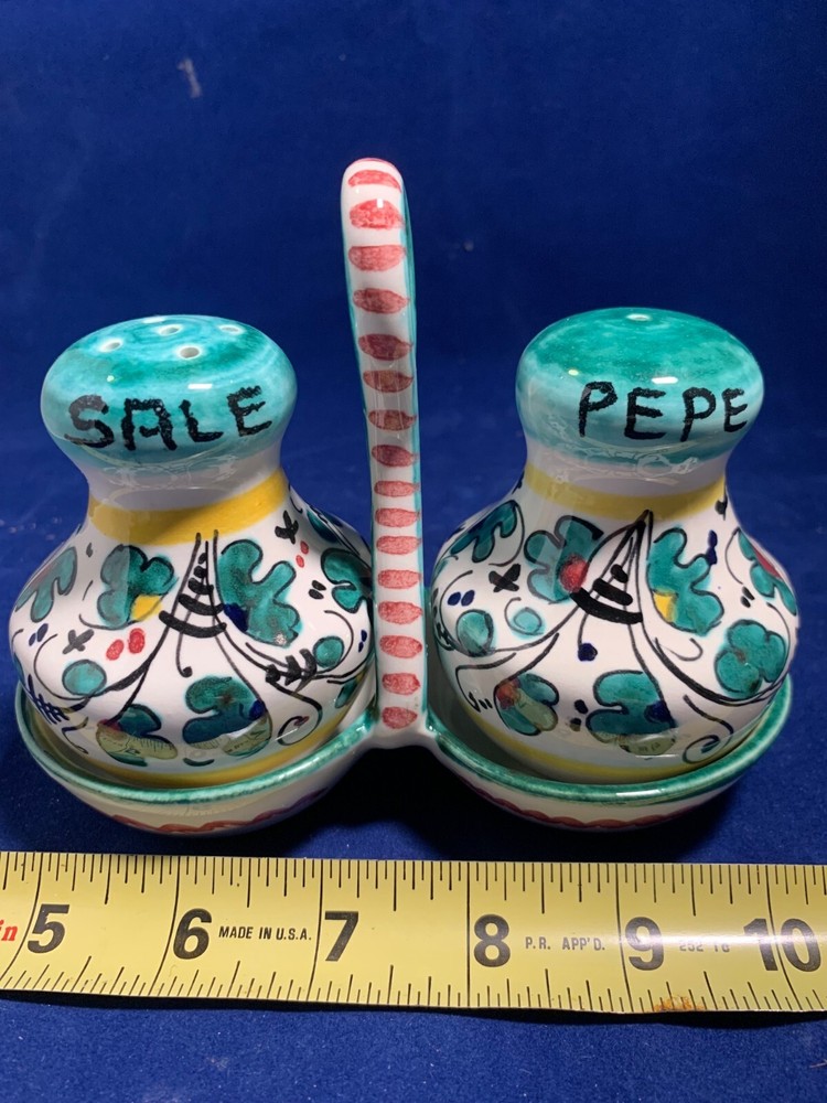 🔥🐇 ITALIAN CERAMIC SALT & PAPPER SET WITH TRAY - FLORAL DESIGN - DURATA 🔥🐇