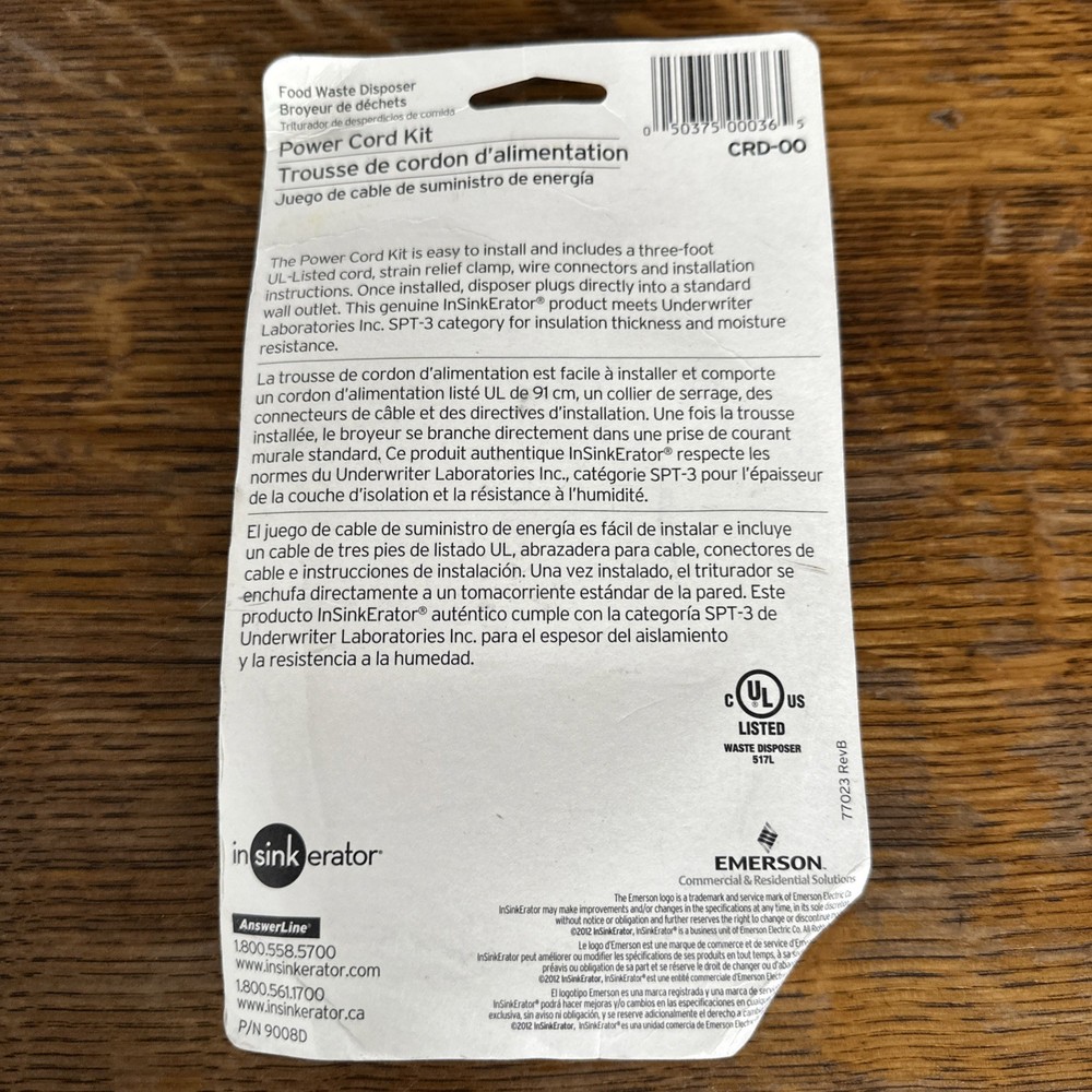 InSinkErator Garbage Disposal Power Cord Kit CRD-00 Install Badger Evolution