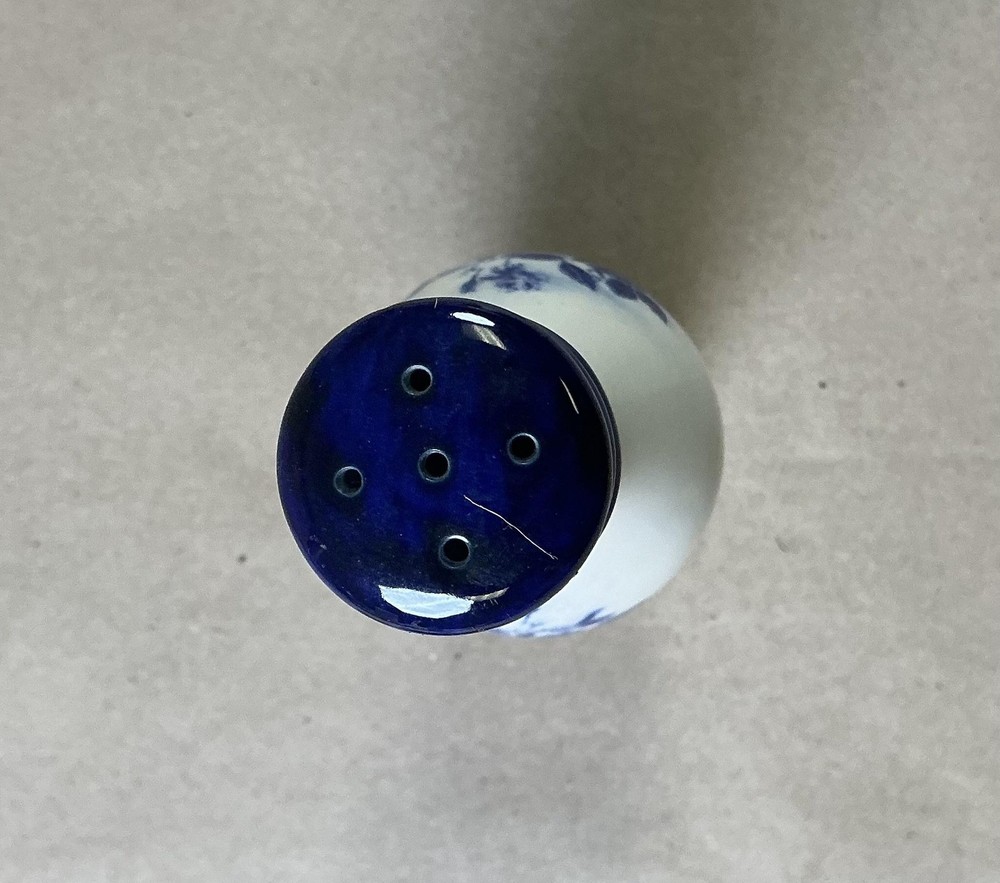 Blue White Ceramic Salt Shaker & Lidded Jar Floral Large Table Kitchen Set
