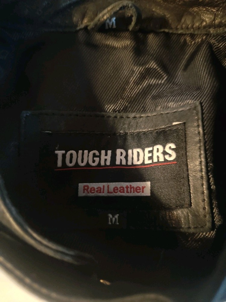 Jacket Mens Medium Leather Black White Biker Motorcycle