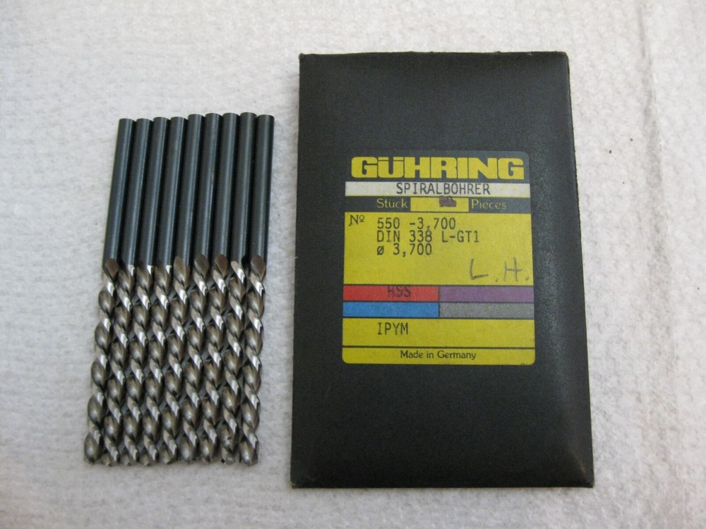 3.7mm (1457) Left Hand Jobber Drill HS Guhring 9pc lot