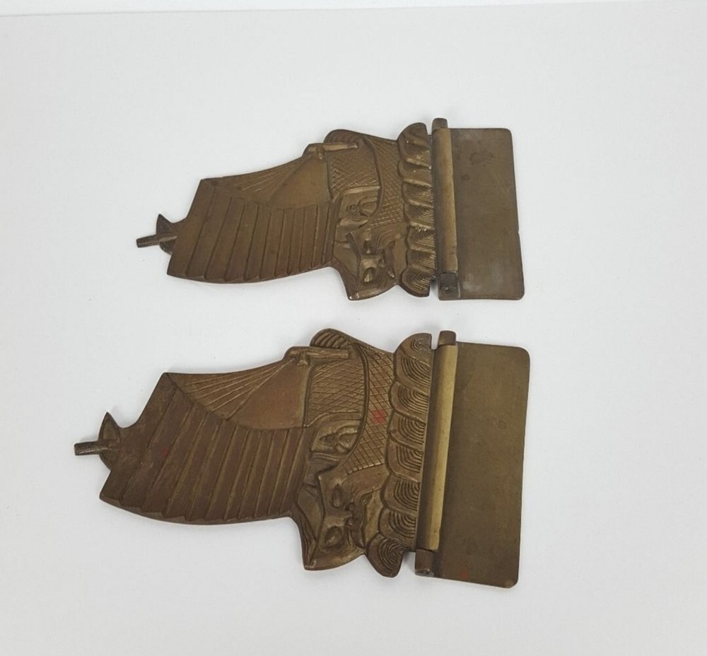 Vintage Brass Foldable Ship Bookends Asian Ships Nautical Décor