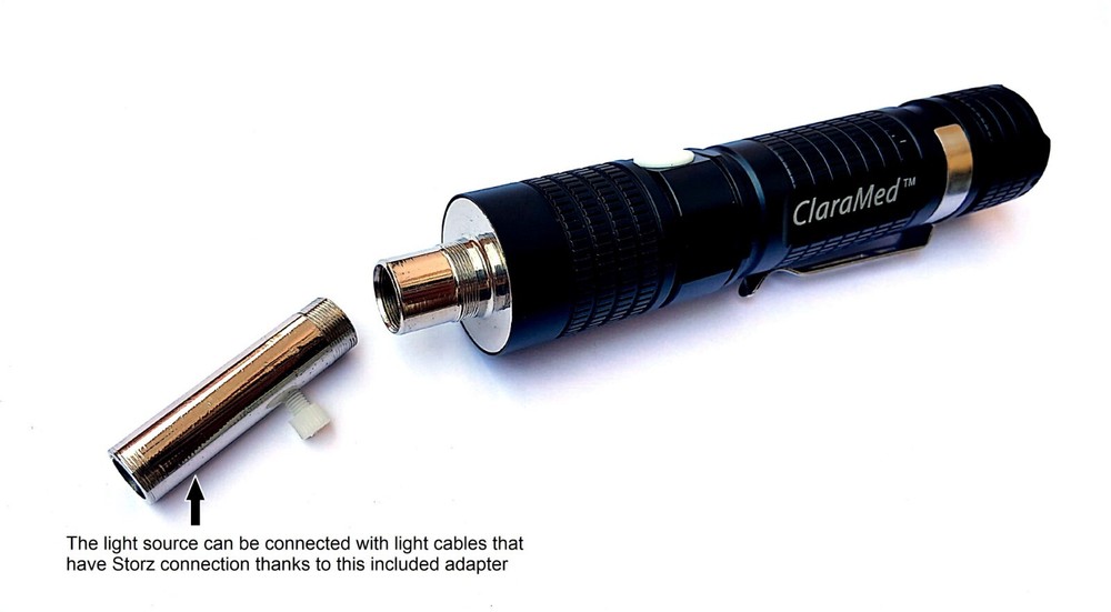 ClaraMed phone endoscope adapter with LED light source compatible with Storz. S2