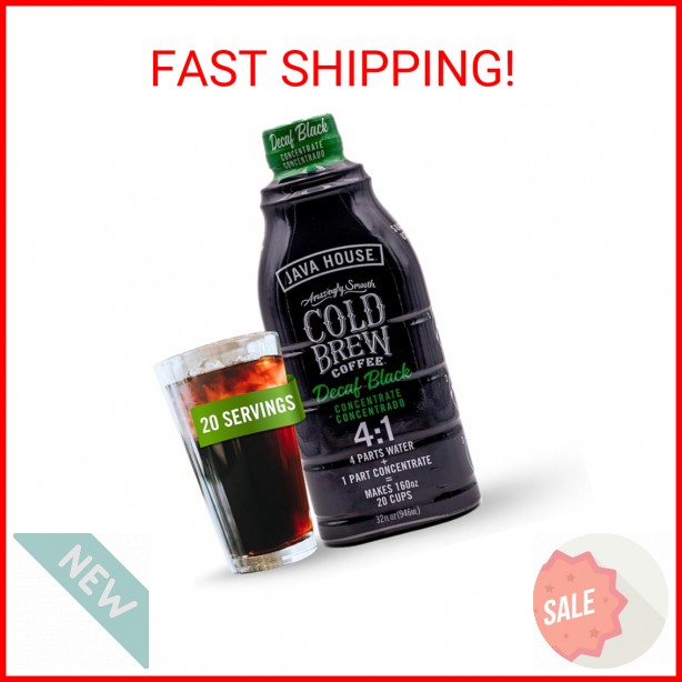 JAVA HOUSE Cold Brew Coffee, Decaf Colombian 4:1 Liquid Concentrate, 32 Ounce Bo
