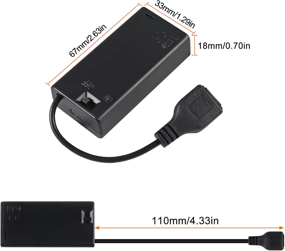 3Pcs 2 AA Battery Holder USB Female Socket 2 AA Battery Case Box Holder
