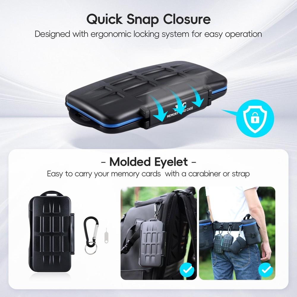 Memory Card Case for 6 Cfast Compact Flash Cards, 12 SD Cards & 18 Micro SD C...