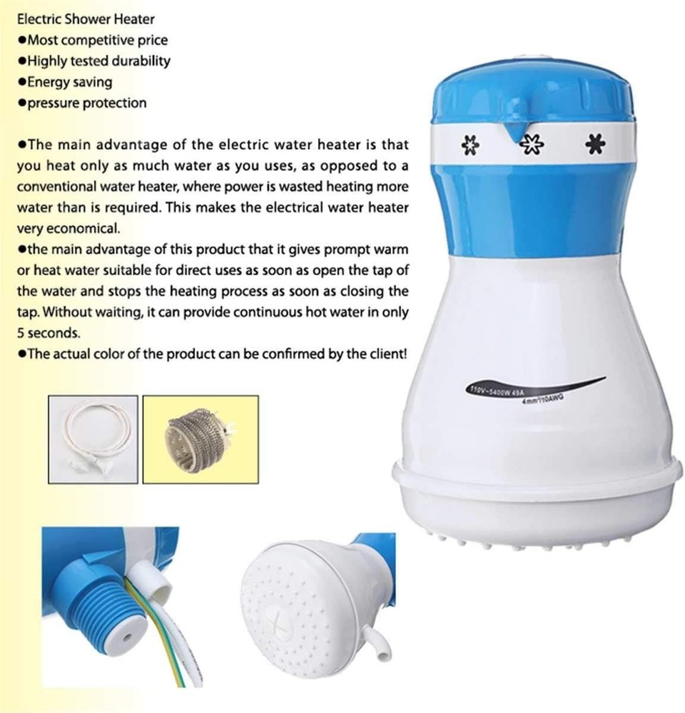 Durable Electric Water Heater Shower Head 5400W 110V Fast Hot Water for Home Use