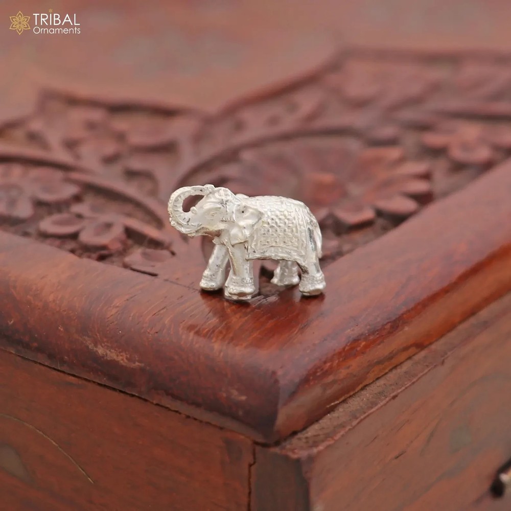 Fully solid 925 Sterling silver Elephant statue/ figurine sculpture art865