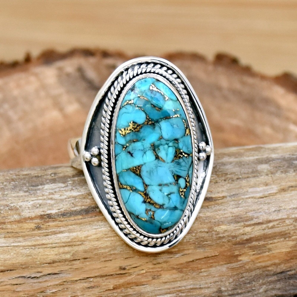 Blue Copper Turquoise Gemstone 925 Sterling Silver Handmade Ring All Size C-19