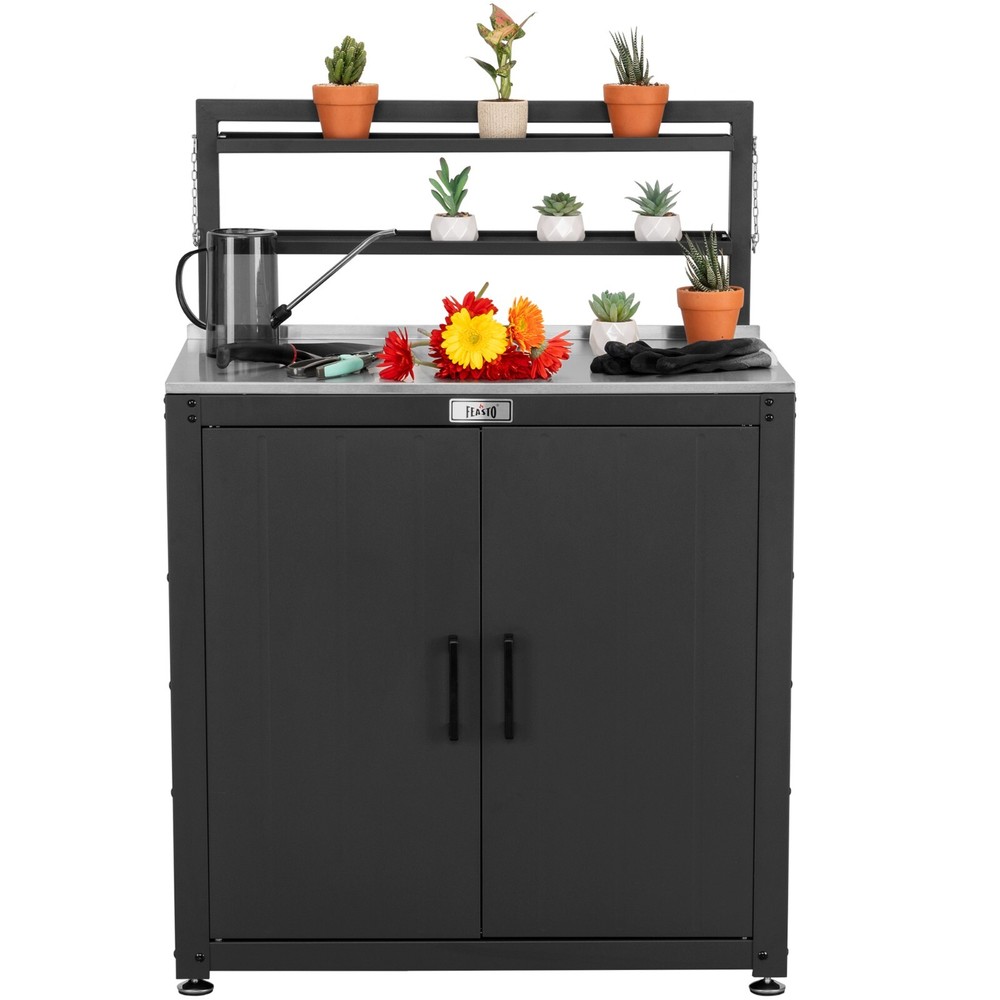 Feasto Garden Potting Bench with Storage Cabinet with Elevated Rack