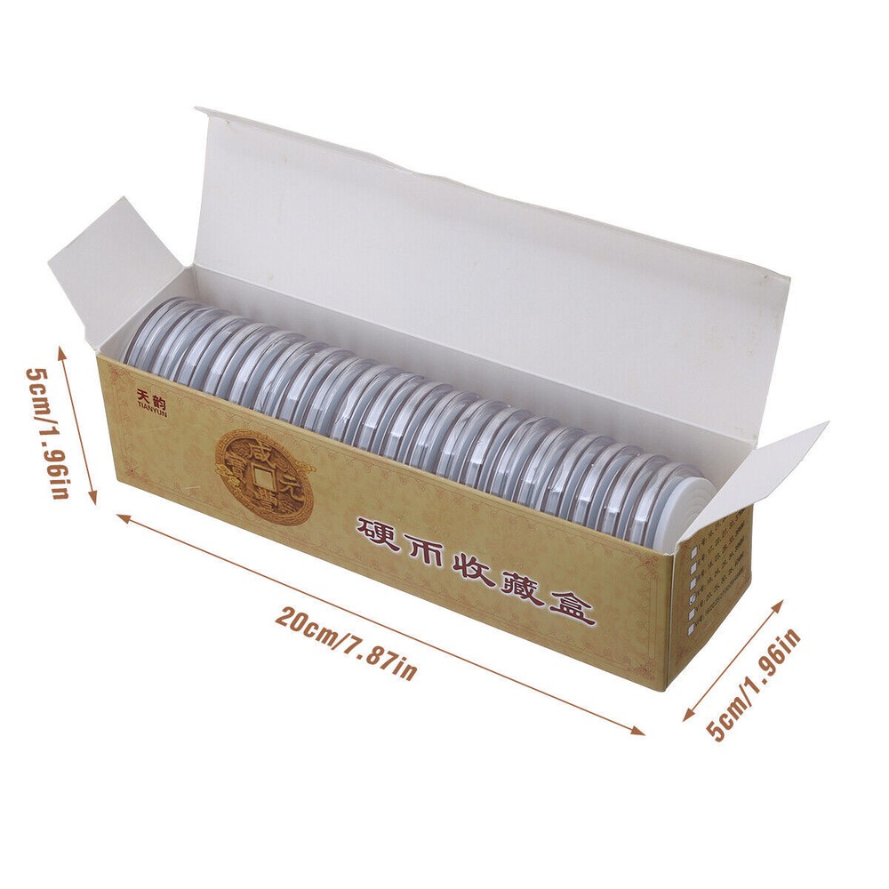 100PC 46mm Clear Coin Storage Box Round Plastic Case Capsules Container Holder