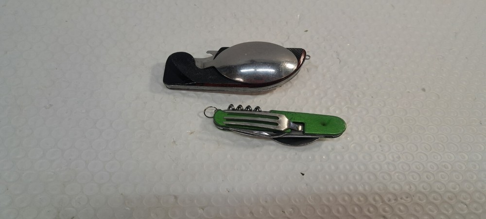 2x UNBRANDED MESS KIT MULTITOOL SPOON, KNIFE FORK BOTTLE OPENER