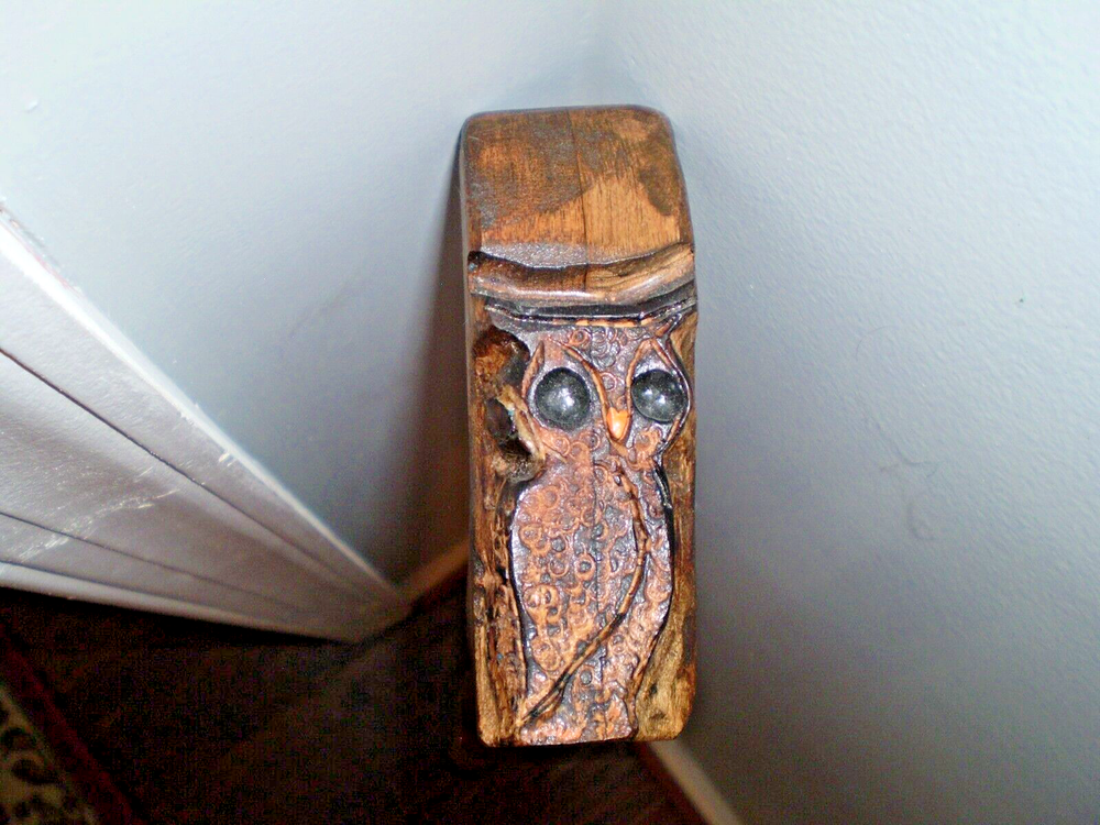 LATHE TURNED WALKING STICK CANE OWL HAND CARVED HANDLE