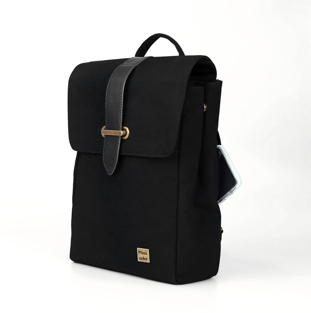 Masscobe Small Laptop Backpack with leather tirm, Black
