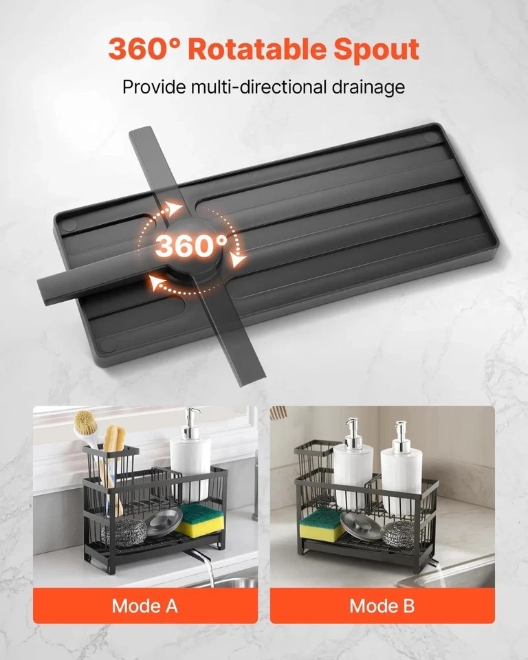 Kitchen Sink Caddy Organizer, 2 Tier Sponge Holder for Kitchen Sink with High