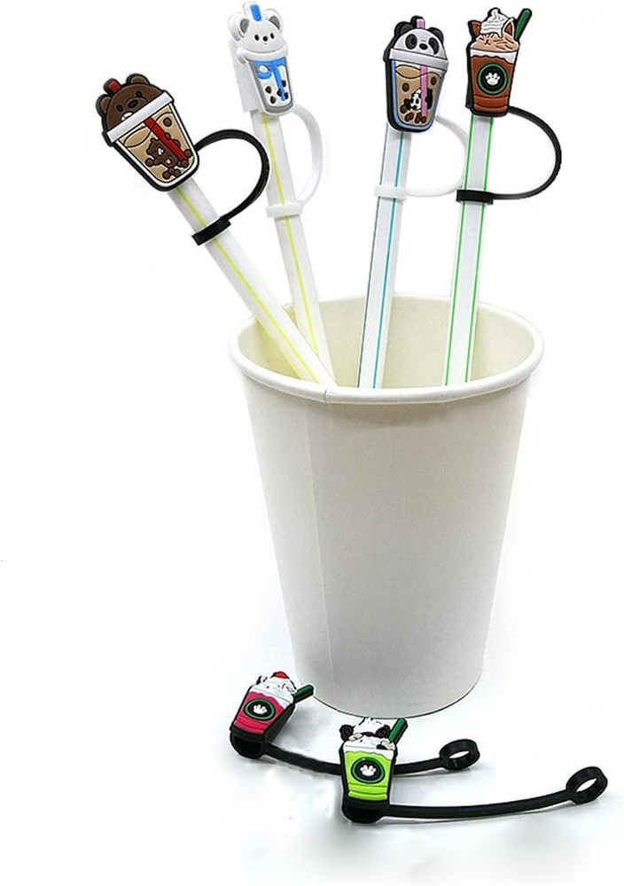 6Pcs Silicone Straw Tips Cover, Reusable Drinking Straw Covers Cap, Splash Pr...