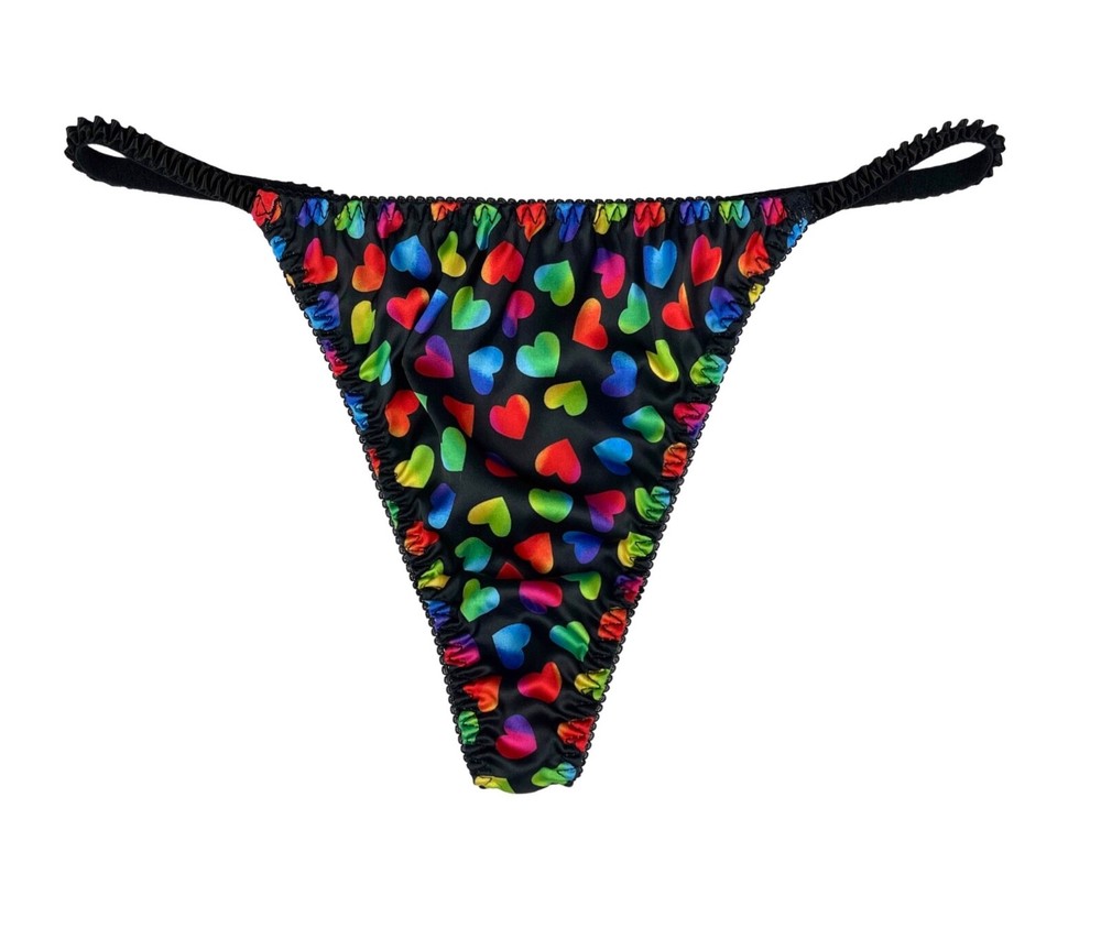 Satin String Thong Heart Print S