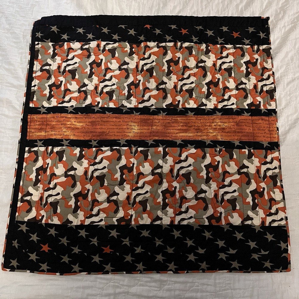 Quilted Military Wall Hanging Orange Black