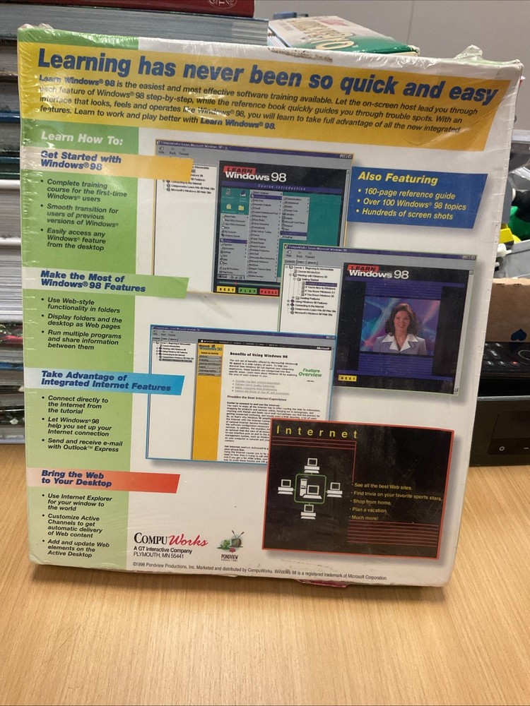 Learn Microsoft Windows 98/95 CD-ROM Tutorial Guide Book Compu Works SEALED New