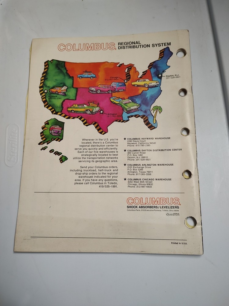 Columbus Shock Absorbers ~ 1975 ~Service Catalog